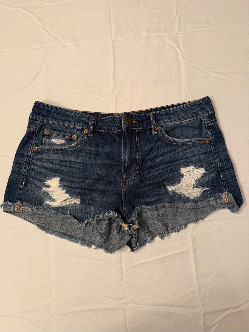 American Eagle Outfitters Dark Indigo Distressed Denim Shorts